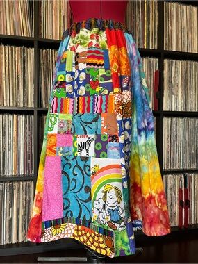 Handmade hippie patchwork skirt PHISH donuts Peanuts vintage ice dyed tour lot